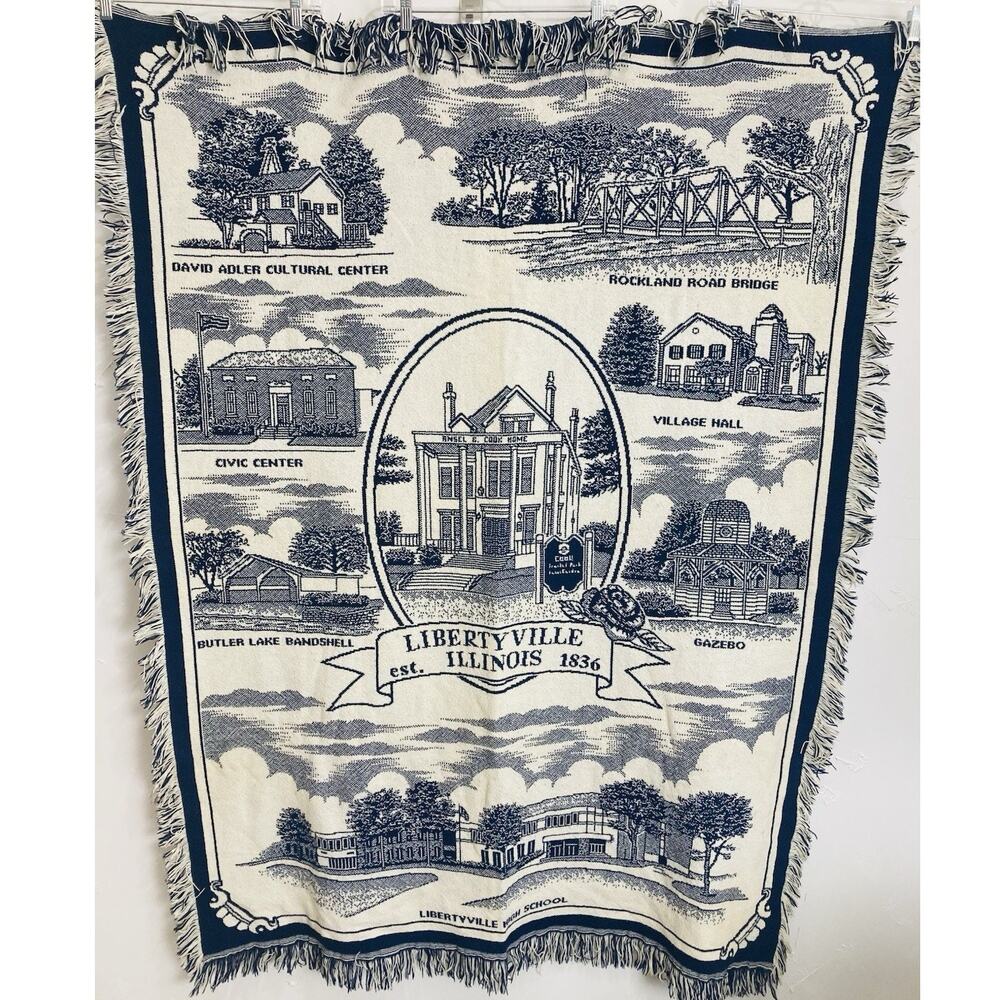Libertyville Illinois History Woven Fringe Tapestry Blanket Ansel B. Cook David